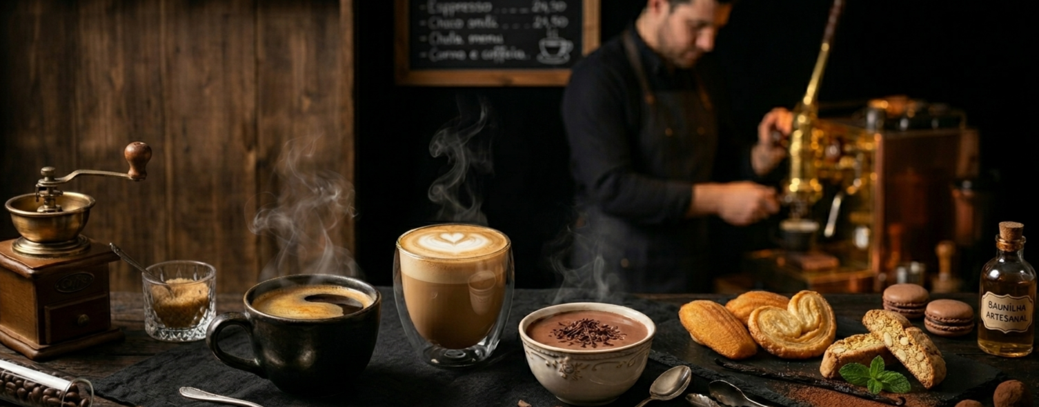 Estação de café gourmet artesanal